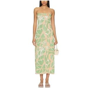 Alexis Green and White Strapless Sheath Dress Resort Wear